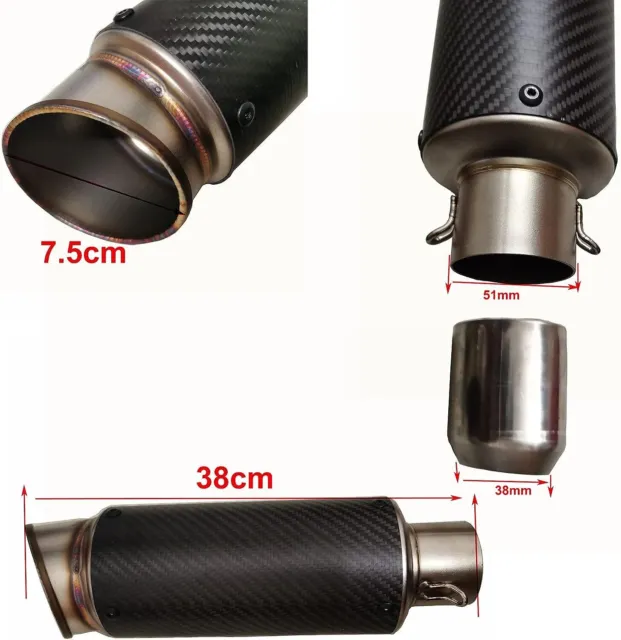 Motorcycle Exhaust Muffler Pipe Slip On Silencers 38-51mm 2'' Round Carbon Fiber 2