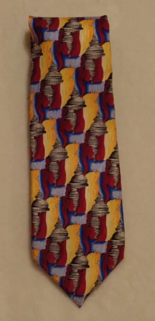 Cocktail Collection WINE necktie, 100% silk, Stonehenge, neutrals w/ gold, red