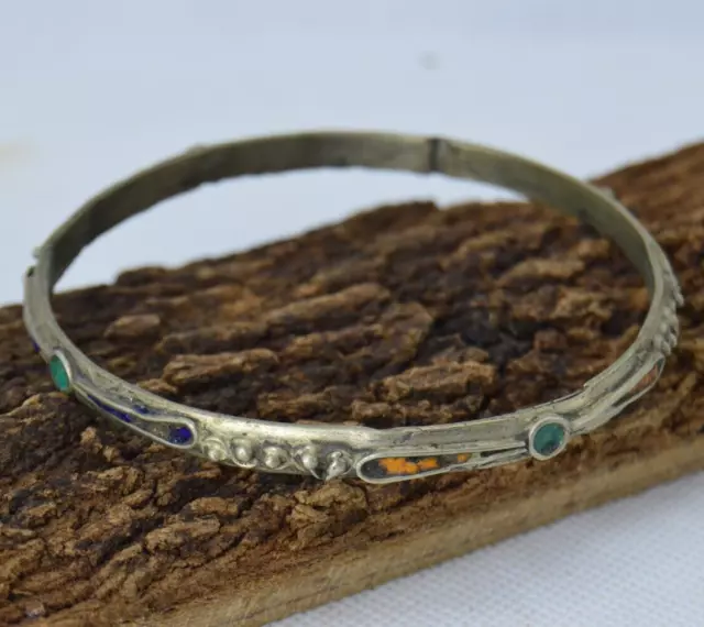 Very Rare Ancient Silver Color Medieval Viking Bracelet Old Artifact Authentic