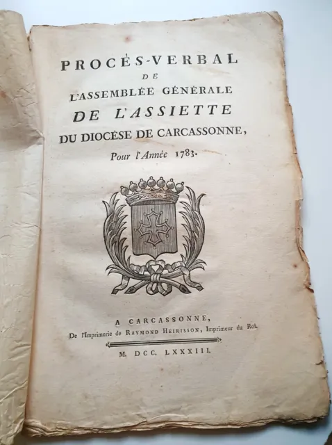 Procès-verbal de l’assemblée de l'assiette du diocèse de Carcassonne 1783