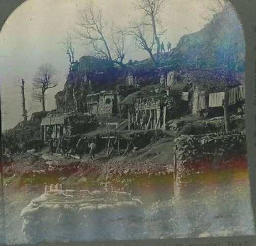 1918 Wwi Regimental Headquarters Serbian Front Built In Cliffs Stereoview 21-3