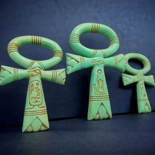 Ankh  Key of life , SET 3 Pieces Scarab, Horus, Ancient Egyptian Antiquities BC 2