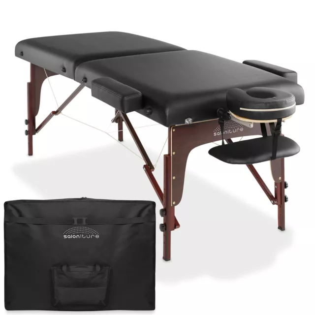 Portable Reiki Massage Table with Memory Foam Tilt Backrest Carrying Case, Black