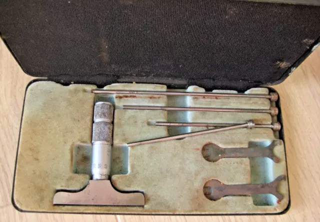 Vintage 68mm Moore and Wright Depth Gauge Micrometer Metric 4 Depth Rods