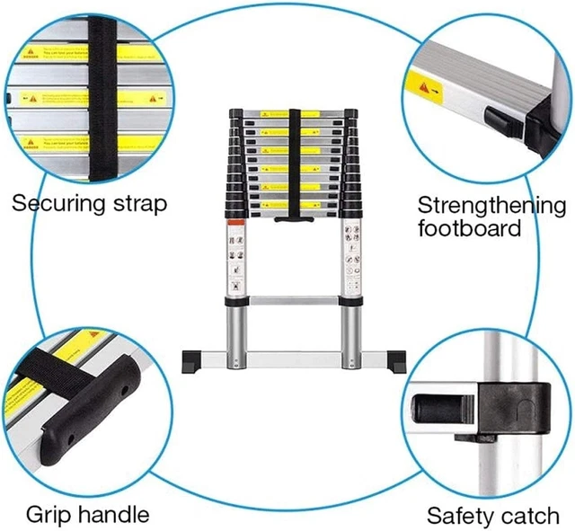 Scala Telescopica Alluminio 15 Gradini - 4.4m, Portata 150kg, Con Ganci - Foto 4
