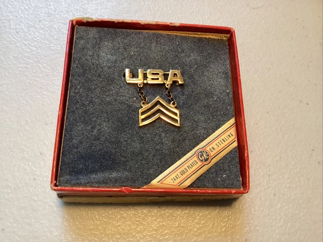1940s Miniture Rank Insignia Pin by GK co. / Sergeant 24k Gold Plated /Sterling