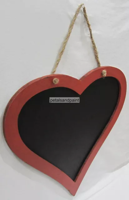 New 43cm Wooden Love Heart Blackboard Chalkboard Has Red Surround & Twine Hanger 3