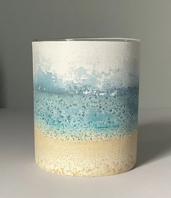 Landscape / Coastal Art On Canvas Original Painting Glass Candle Holder OOAK.