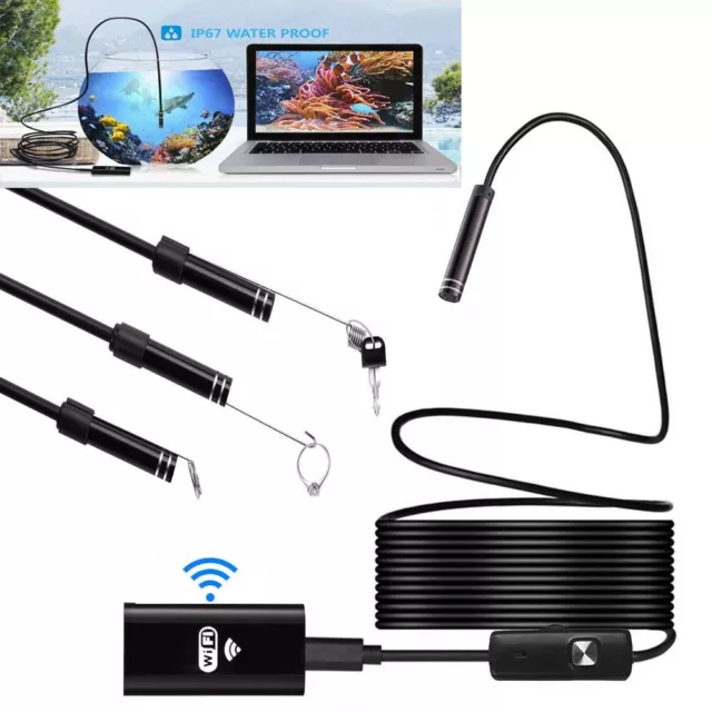 5M 8LED WiFi Borescope Endoscope Snake Inspection Camera for iPhone Android iOS