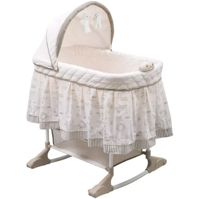 Baby Cradle Retractable Locking Swivel Wheels Mattress Sheet and Bassinet Skirt