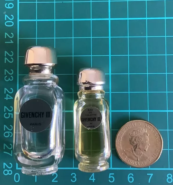 2 GIVENCHY III Givenchy vintage Miniature Perfume Bottles 1 empty 1 part. full 2