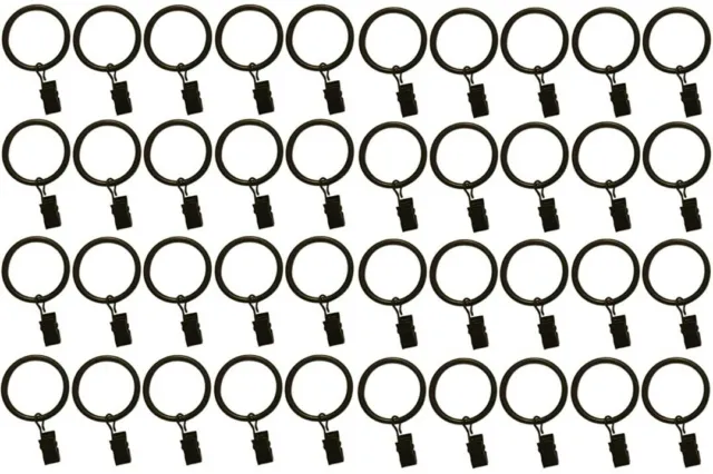 1.5-inch, Set of 40, Black - Metal Curtain Rings with Clips and Eyelets –...