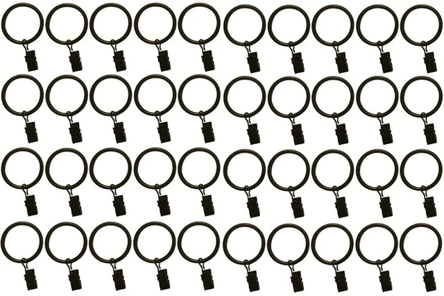 1.5-inch, Set of 40, Black - Metal Curtain Rings with Clips and Eyelets –...