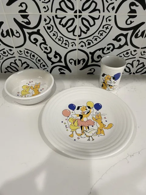 Fiestaware 3 pc Party Animals Lunch Plate Bowl Cup Fiesta Exclusive RARE HTF