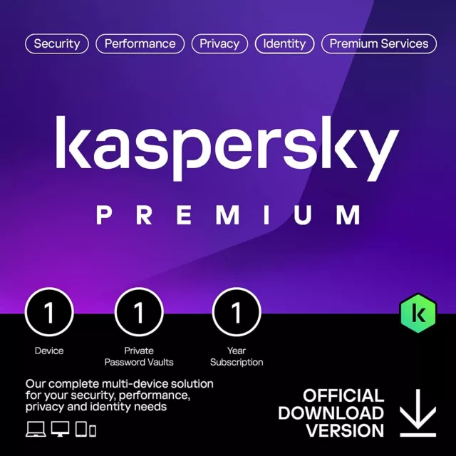 Kaspersky Premium Total Security 2024, 3 Devices 1 Year, PC Mac Android, by post
