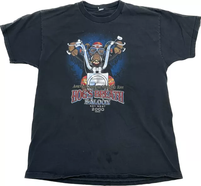 Hogs Breath Saloon Key West Florida Biker T-Shirt Double Sided XL Black Vintage Hogs Breath Saloon Key West Florida Biker T-Shirt Double Sided XL Black Vintage