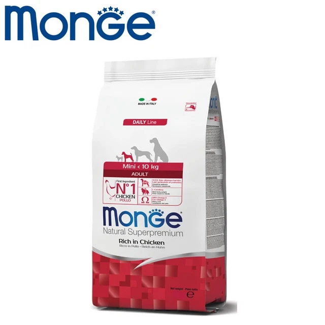 MONGE MINI 10KG ADULT RISO E POLLO DA 3 Kg CROCCANTINI MONGE MANGIME PER CANI