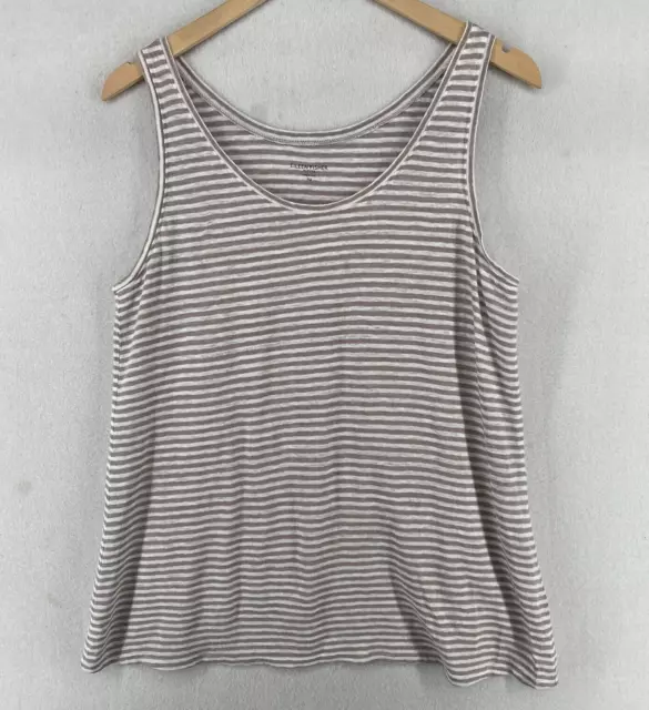 EILEEN FISHER Tank Top PM Petite Linen Jersey Striped Scoop Neck Sleeveless Gray