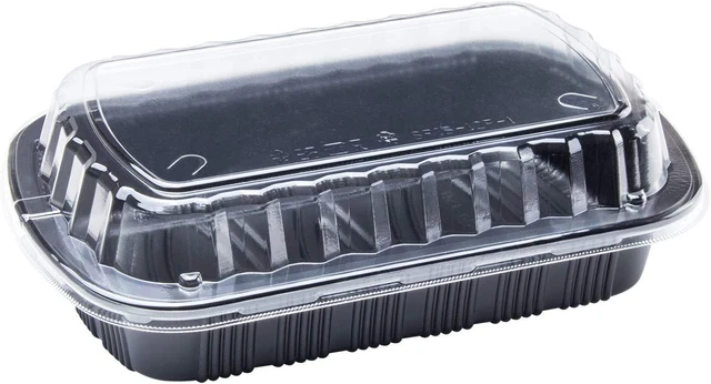 Half Slab Black PP Plastic Rib Container with Clear OPS Lid - 100 Ct