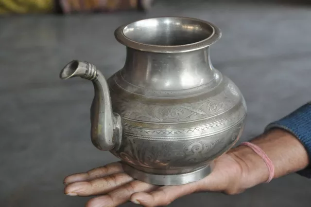 Old Brass Handcrafted Inlay Engraved Big Solid Heavy Water Pot