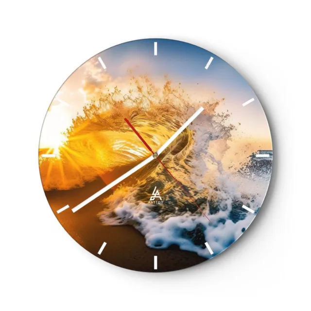 Horloge murale en verre 30x30cm Silencieuse Vague Mer Eau Wall Clock Decoration