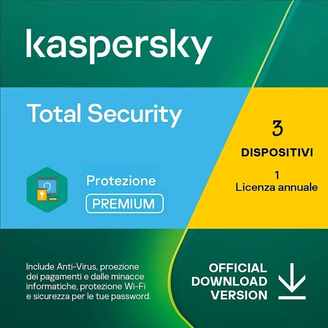 KASPERSKY TOTAL SECURITY 2024 (Plus) , 3 PC dispositivi, 1 anno, E Mail