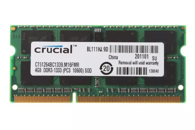 Crucial 4GB 4G 2RX8 PC3-10600S DDR3 1333Mhz SODIMM RAM Laptop Memory Non-Ecc