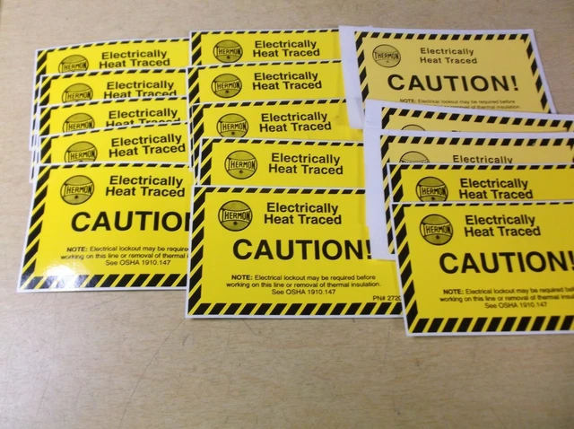 Heating Form Sticker THERMON 27200 ELECTRICALLY Heat Traced Caution Sticker Label Decals ...