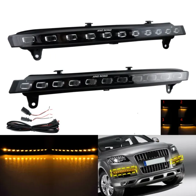 2x For Audi Q7 LED Daytime Running DRL Side Fog Turn Signal Light Lamps 2007-09