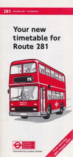 Route 281 London Transport Bus Timetable Lft Aug 1991