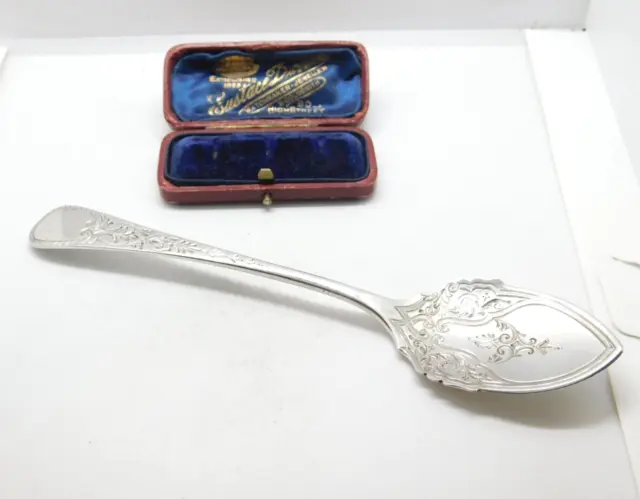 Large Victorian Sterling Silver Sugar Scoop Antique 1885 Sheffield Floral