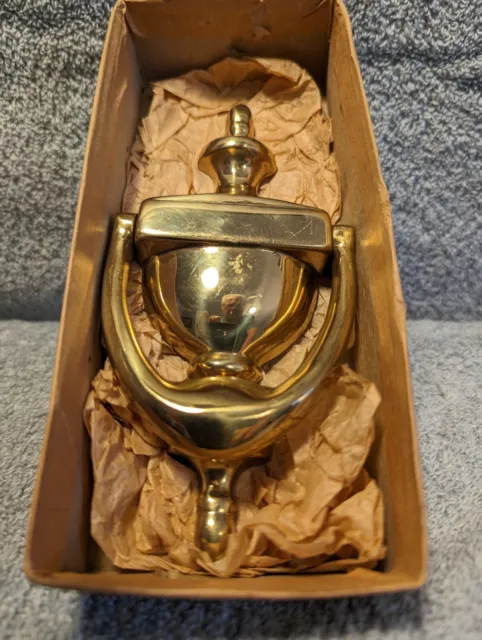 Solid Brass Door Knocker Polished 6”x 3” In Original Ship Box Vimtage