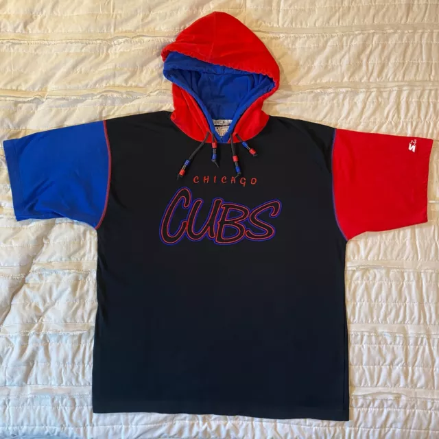 Vintage 90s Chicago CUBS Starter Shirt Mens XL Black Double Hood Short Sleeve