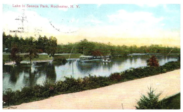 Lake In Seneca Park,Rochester,Ny.vtg Early Postcard*D4