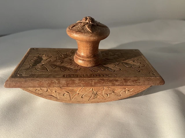 Ancien Tampon En Bois Pour Tissu – Motif Floral, Vers 1900-1910, Rare