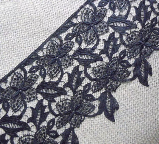 0.5 Yards 10" Wide Rayon Venise Vintage Floral Lace Trim Black s0249