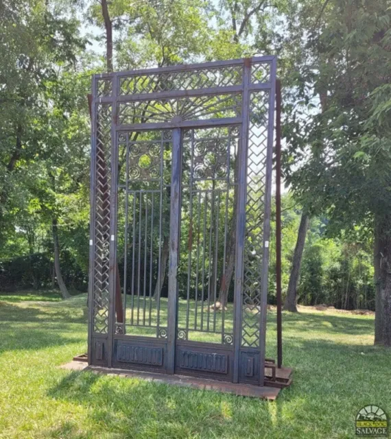 Art Deco Iron Gate Set with Transom and Side Lites, 6' 8" x 10', Bronze Details
