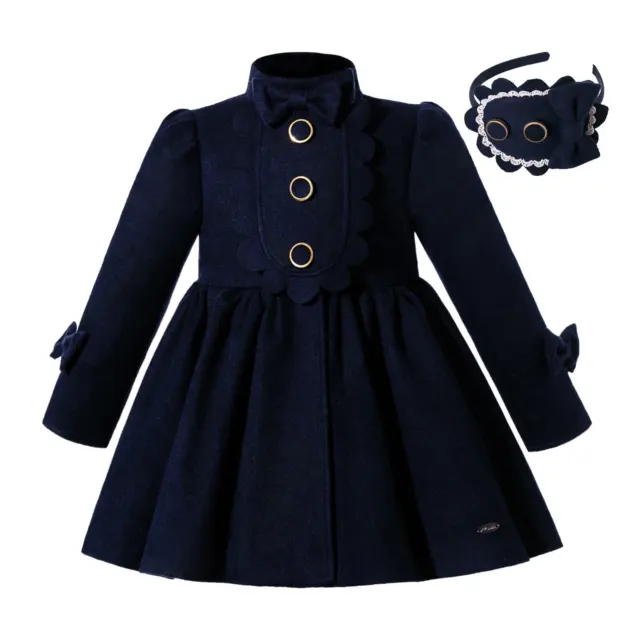 Kids Girls Christmas Party Warm Dress Coat Winter Parka With Bow Outwear Blue