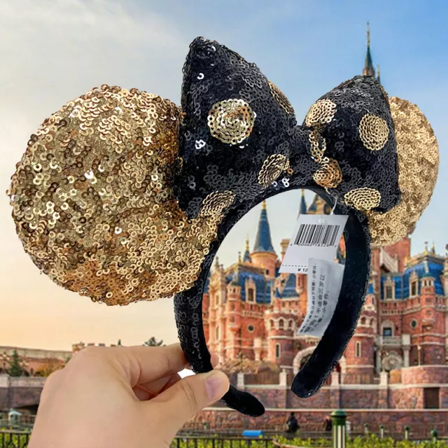 Disney-Parks Black Gold Polka Dot Bow Haarband Minnie Mouse Ears Girl Headband