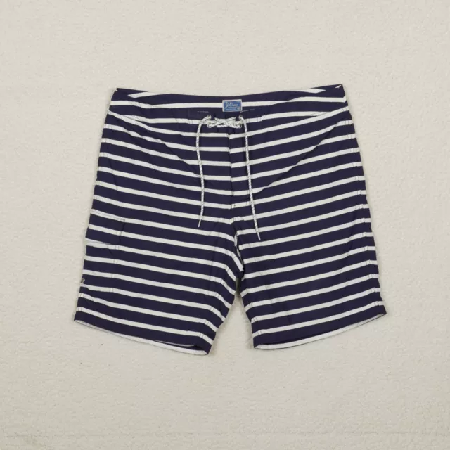 J. Crew Swim Trunk Mens 35 Blue Striped 8" inseam Drawstring Lined Pocket