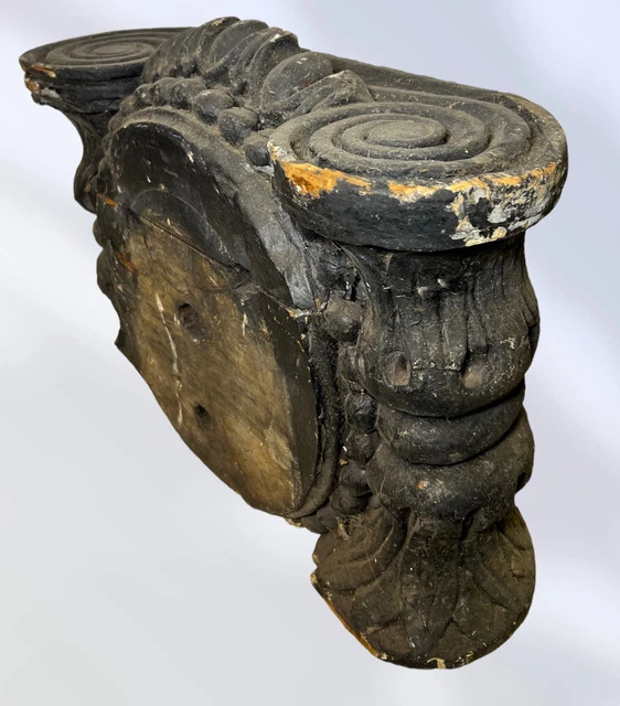 Large 20” Antique Decorative Architectural Salvage Carved Oak Column Capital 2