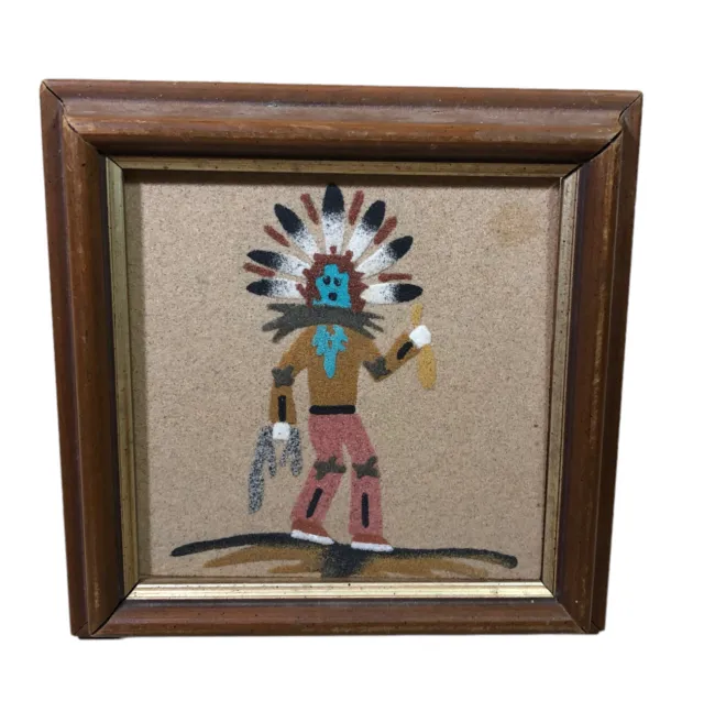 Vintage Native American Sand Art “Clown Dancers” Signed by Artist Goldtooth 5.5”