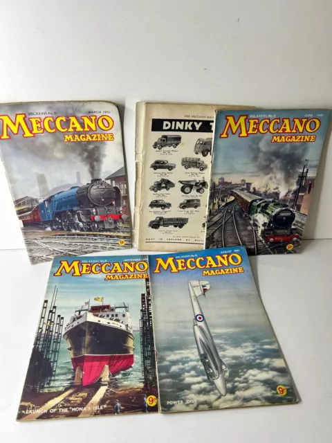 Bundle of 5 1951 Editions of Meccano Magazine -Cover Missing See Pictures