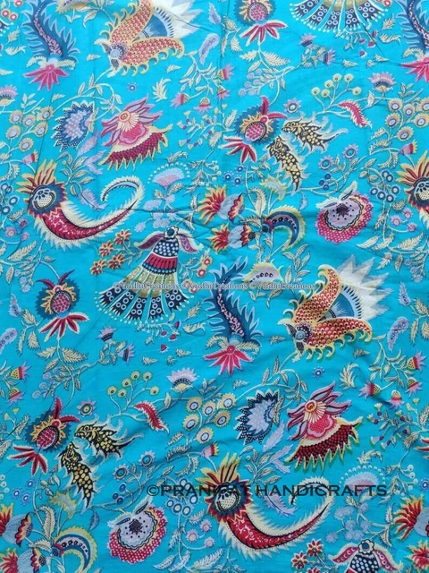 Indien Milie Imprimé Coton Turquoise Boho Doux de Luxe Robe Faisant Tissu Yard