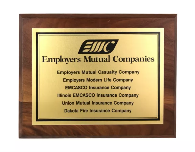 Vintage Employers Mutual Companies Insurance Wood & Metal Wall Plaque Agent Sign