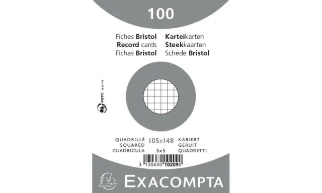 [Ref:10209E-10] EXACOMPTA Lot de 10 Paquets 100 fiches sous film - bristol