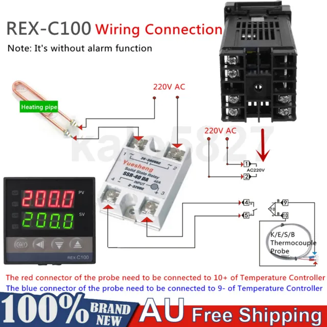 Digital PID REX-C100 Temperature Controller Set + K Thermocouple +Max.40A SSR AU