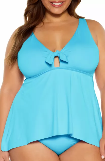 Becca by Rebecca Virtue SEA Plus Size Solid Color Code Tankini Swim Top, US 0X