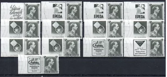 BELGIUM , 1939 , SE-TENANTS , lot of 13 , SECOND PRINTING , one side IMP. , MNH