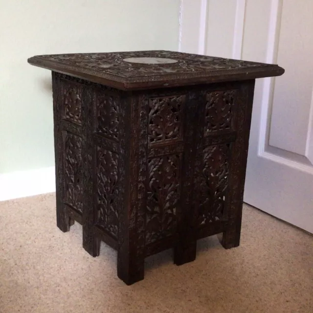 Beautiful Hand Carved Chinese Small Square Folding Coffee Table Early C.19th